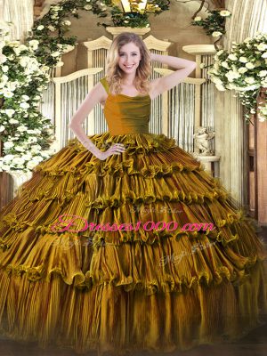 Free and Easy Organza Straps Sleeveless Zipper Ruffled Layers Quince Ball Gowns in Brown