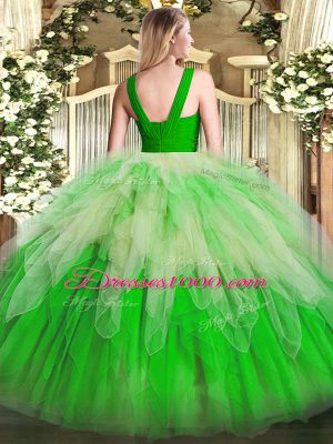 Stylish Multi-color Organza Zipper V-neck Sleeveless Floor Length Quinceanera Dresses Ruffles