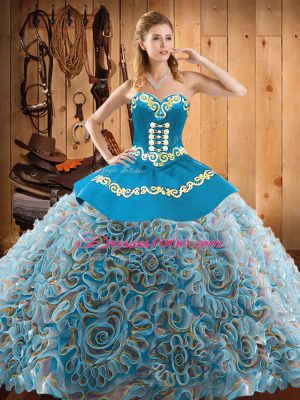 Hot Sale Multi-color Quinceanera Dress Military Ball and Sweet 16 and Quinceanera with Embroidery Sweetheart Sleeveless Sweep Train Lace Up