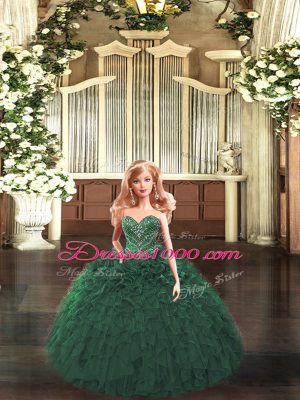 Glorious Dark Green Lace Up Sweetheart Ruffles Vestidos de Quinceanera Organza Sleeveless