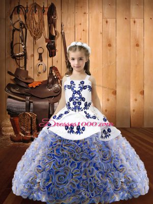 Multi-color Ball Gowns Embroidery and Ruffles Child Pageant Dress Lace Up Fabric With Rolling Flowers Sleeveless Floor Length