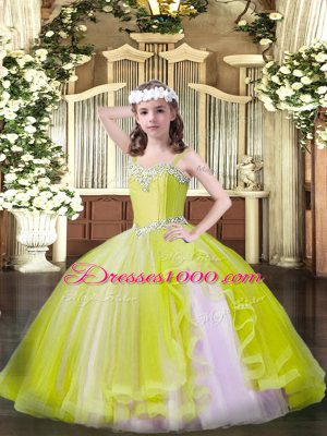Floor Length Lace Up Pageant Dress Yellow for Party and Quinceanera with Beading