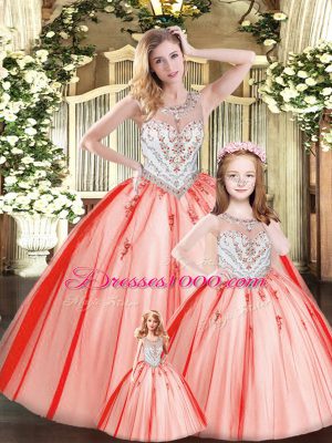 Chic Floor Length Ball Gowns Sleeveless Red 15 Quinceanera Dress Lace Up