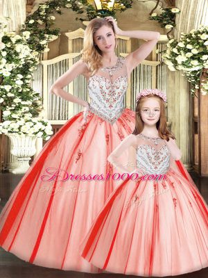 Chic Floor Length Ball Gowns Sleeveless Red 15 Quinceanera Dress Lace Up