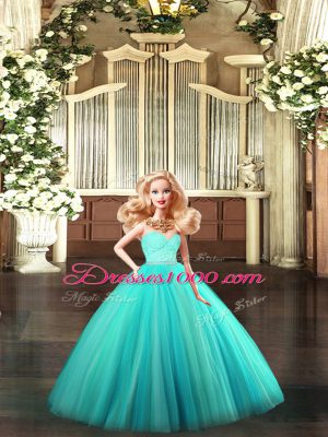 Luxury Turquoise Zipper Sweetheart Beading and Lace Ball Gown Prom Dress Tulle Sleeveless