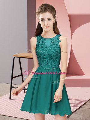 Mini Length Turquoise Court Dresses for Sweet 16 Chiffon Sleeveless Appliques