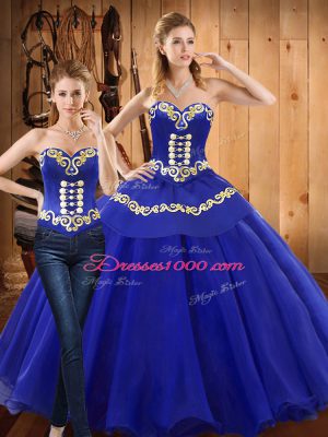 Latest Sweetheart Sleeveless Tulle Vestidos de Quinceanera Embroidery Lace Up
