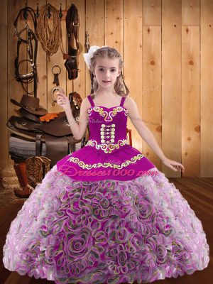 Floor Length Lace Up Little Girls Pageant Gowns Multi-color for Sweet 16 and Quinceanera with Embroidery and Ruffles