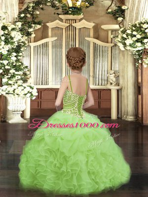 Latest Sleeveless Floor Length Beading and Ruffles and Pick Ups Lace Up Child Pageant Dress with Blue