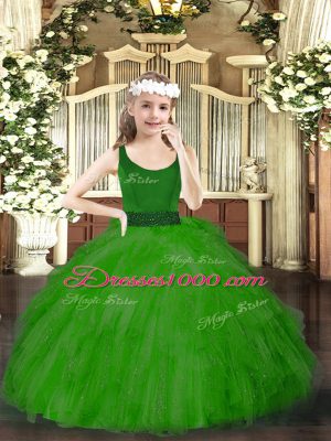 Excellent Green Zipper Kids Formal Wear Beading and Ruffles Sleeveless Floor Length