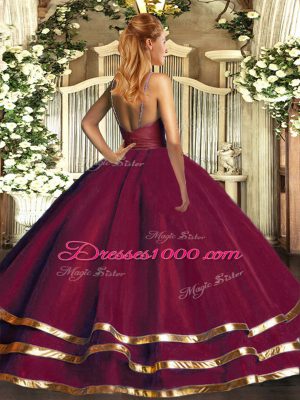 Sumptuous Ruching Sweet 16 Dress Burgundy Backless Sleeveless Floor Length