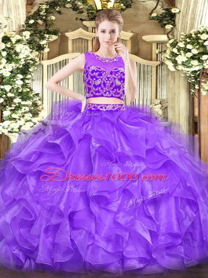 Decent Lavender Sleeveless Tulle Zipper Quinceanera Dresses for Military Ball and Sweet 16 and Quinceanera