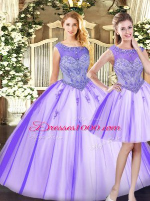 Super Lavender Quinceanera Gowns Military Ball and Sweet 16 and Quinceanera with Beading Scoop Sleeveless Zipper