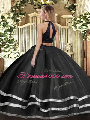 Vintage Ball Gowns Quinceanera Gown Fuchsia High-neck Tulle Sleeveless Floor Length Backless