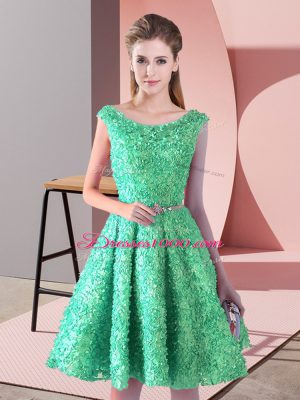 Suitable Turquoise Scoop Neckline Belt Dress for Prom Sleeveless Lace Up