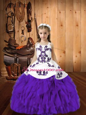 Floor Length Ball Gowns Sleeveless Eggplant Purple Pageant Dress Toddler Lace Up
