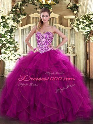 Best Sweetheart Sleeveless Organza 15th Birthday Dress Beading and Ruffles Lace Up