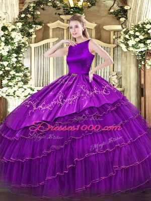 Sweet Floor Length Ball Gowns Sleeveless Purple Vestidos de Quinceanera Clasp Handle