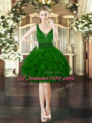 Floor Length Lace Up 15 Quinceanera Dress Dark Green for Military Ball and Sweet 16 and Quinceanera with Beading and Ruffles