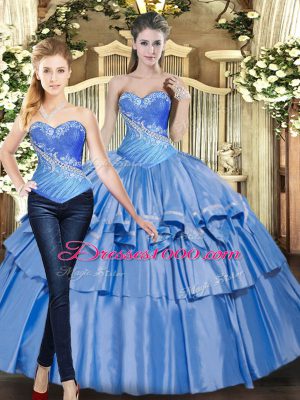 Sophisticated Sweetheart Sleeveless Lace Up 15 Quinceanera Dress Baby Blue Tulle