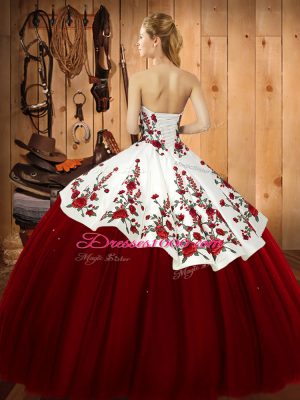 Satin and Tulle Sleeveless Floor Length 15 Quinceanera Dress and Embroidery