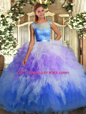 Multi-color Sweet 16 Dresses Sweet 16 and Quinceanera with Beading and Ruffles Scoop Sleeveless Backless