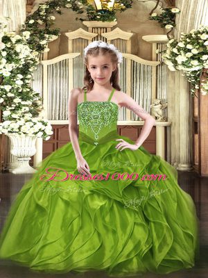 Low Price Beading and Ruffles Pageant Dress Wholesale Olive Green Lace Up Sleeveless Floor Length