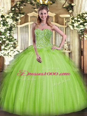 Simple Floor Length Lace Up Quinceanera Dresses Yellow Green for Military Ball and Sweet 16 and Quinceanera with Beading and Ruffles