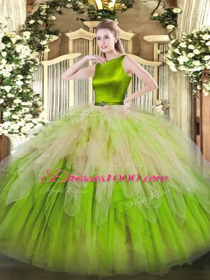 Spectacular Floor Length Multi-color Sweet 16 Dresses Organza Sleeveless Ruffles