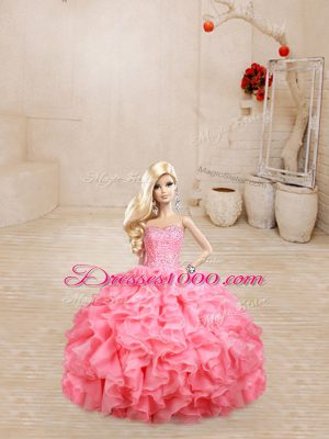 Artistic Watermelon Red Sleeveless Organza Lace Up Quince Ball Gowns for Sweet 16 and Quinceanera
