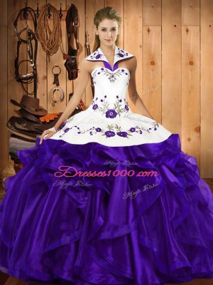 Sophisticated Purple Lace Up Vestidos de Quinceanera Embroidery and Ruffled Layers Sleeveless Floor Length