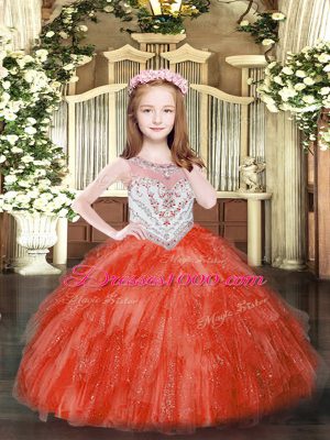 Red Sleeveless Tulle Zipper Pageant Dress Wholesale for Party and Quinceanera