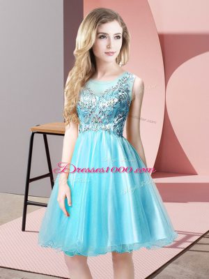 Superior Aqua Blue Sleeveless Tulle Zipper for Prom and Party