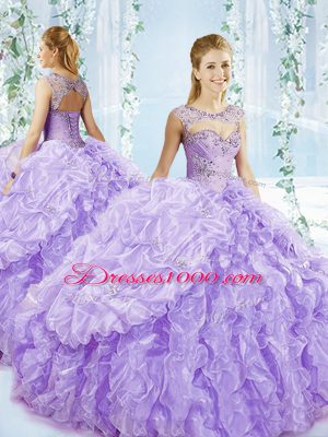 Lavender Lace Up Sweet 16 Quinceanera Dress Beading and Ruffles Sleeveless Floor Length