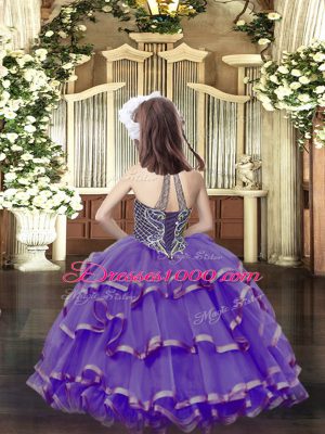 Sleeveless Lace Up Floor Length Beading and Ruffled Layers Pageant Gowns For Girls