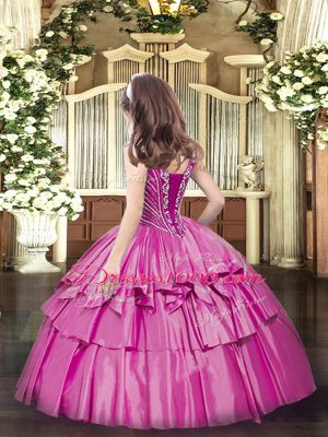 Adorable Sleeveless Lace Up Floor Length Beading and Ruffled Layers Kids Pageant Dress