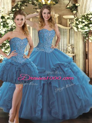 Luxurious Floor Length Teal Sweet 16 Quinceanera Dress Sweetheart Sleeveless Lace Up