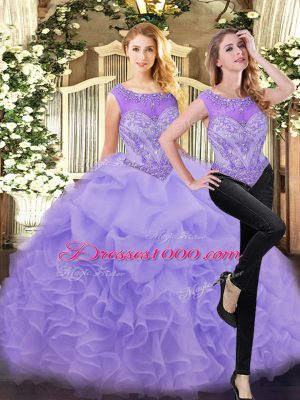 Custom Fit Floor Length Two Pieces Sleeveless Lavender Quinceanera Dresses Zipper