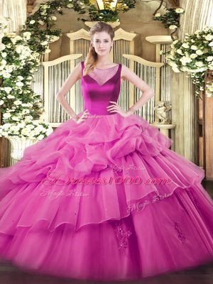 High Quality Beading and Appliques Quince Ball Gowns Lilac Side Zipper Sleeveless Floor Length