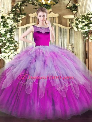 Floor Length Multi-color Sweet 16 Dress Organza Sleeveless Beading and Ruffles