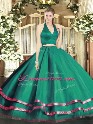 Elegant Floor Length Two Pieces Sleeveless Dark Green Quinceanera Gown Zipper