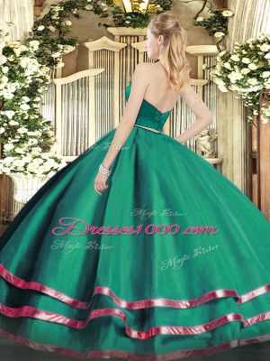 Elegant Floor Length Two Pieces Sleeveless Dark Green Quinceanera Gown Zipper