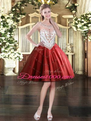 Glorious Mini Length Wine Red Prom Gown Scoop Sleeveless Zipper