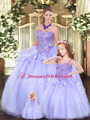 Deluxe Ball Gowns Sweet 16 Dresses Lavender Sweetheart Tulle Sleeveless Floor Length Lace Up