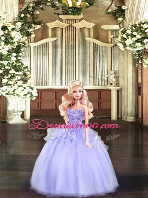 Deluxe Ball Gowns Sweet 16 Dresses Lavender Sweetheart Tulle Sleeveless Floor Length Lace Up