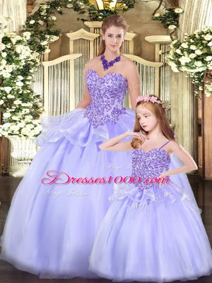 Deluxe Ball Gowns Sweet 16 Dresses Lavender Sweetheart Tulle Sleeveless Floor Length Lace Up