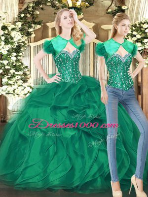 Dark Green Sweetheart Neckline Beading and Ruffles Quinceanera Dresses Sleeveless Lace Up