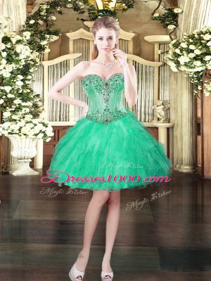 Green Sweetheart Neckline Beading and Ruffles Quince Ball Gowns Sleeveless Lace Up