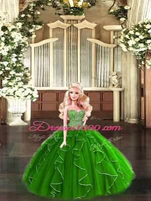 Top Selling Green Sweetheart Lace Up Beading and Ruffles 15 Quinceanera Dress Sleeveless