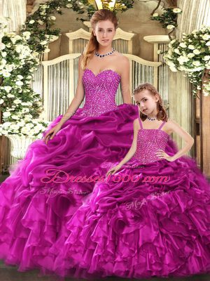 Eye-catching Sweetheart Sleeveless Organza Sweet 16 Quinceanera Dress Beading and Ruffles Lace Up
